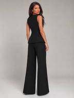 Conjunto de chaleco entallado negro y pantalón de pierna ancha