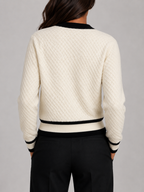 Contrast-Trim Textured Cardigan | Button-Front Knit