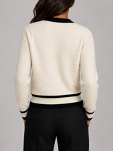 Contrast-Trim Textured Cardigan | Button-Front Knit