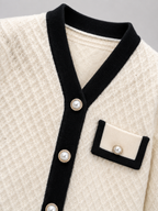 Contrast-Trim Textured Cardigan | Button-Front Knit