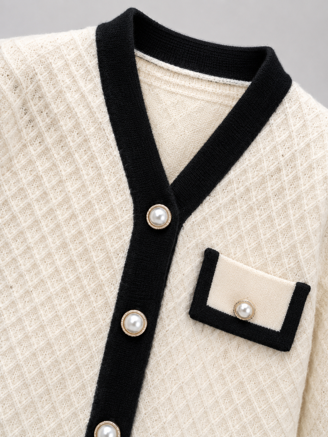 Contrast-Trim Textured Cardigan | Button-Front Knit