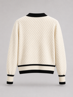 Contrast-Trim Textured Cardigan | Button-Front Knit