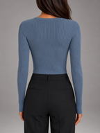 Ribbed Henley Top | Fitted Long-Sleeve Knit Shirt