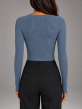 Ribbed Henley Top | Fitted Long-Sleeve Knit Shirt