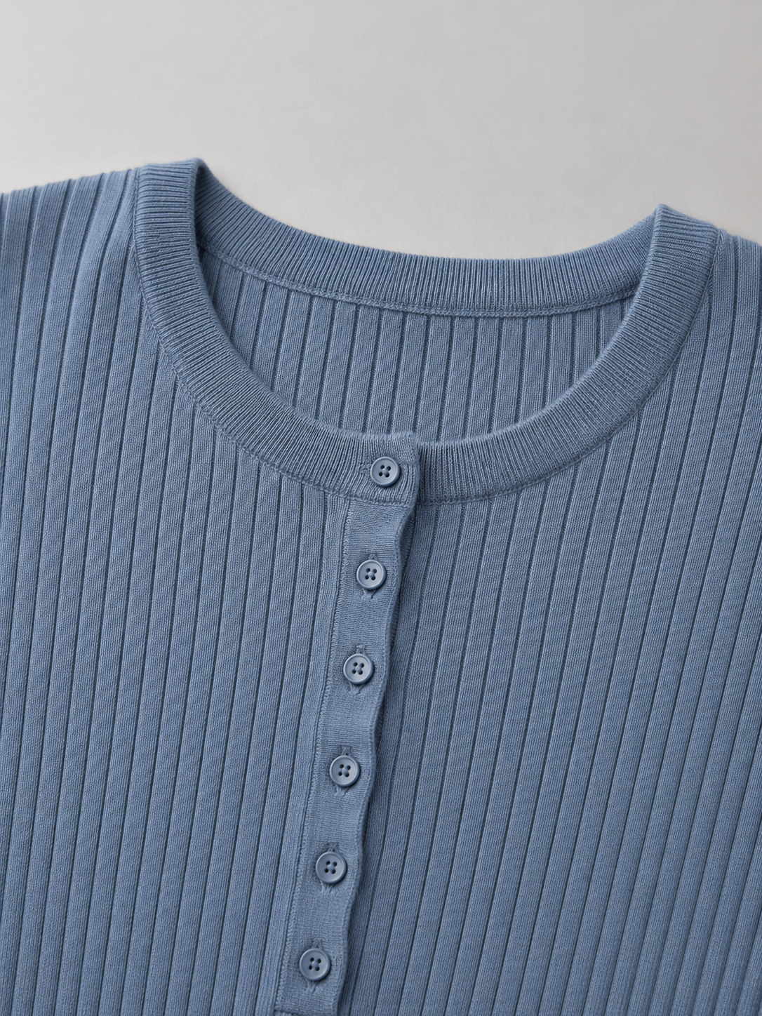 Ribbed Henley Top | Fitted Long-Sleeve Knit Shirt