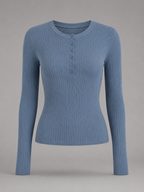 Ribbed Henley Top | Fitted Long-Sleeve Knit Shirt