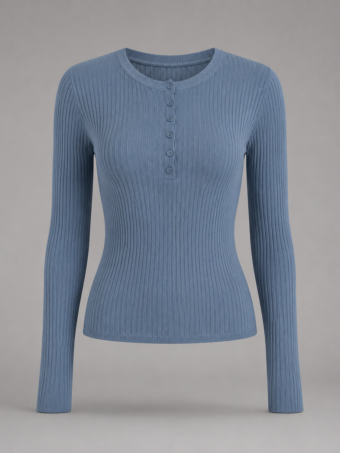 Ribbed Henley Top | Fitted Long-Sleeve Knit Shirt