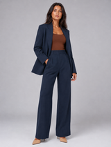 Women's Tailored Blazer And Wide-Leg Pants Set Navy