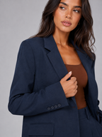 Women's Tailored Blazer And Wide-Leg Pants Set Navy