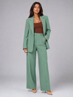 Women's Tailored Blazer And Wide-Leg Pants Set Navy