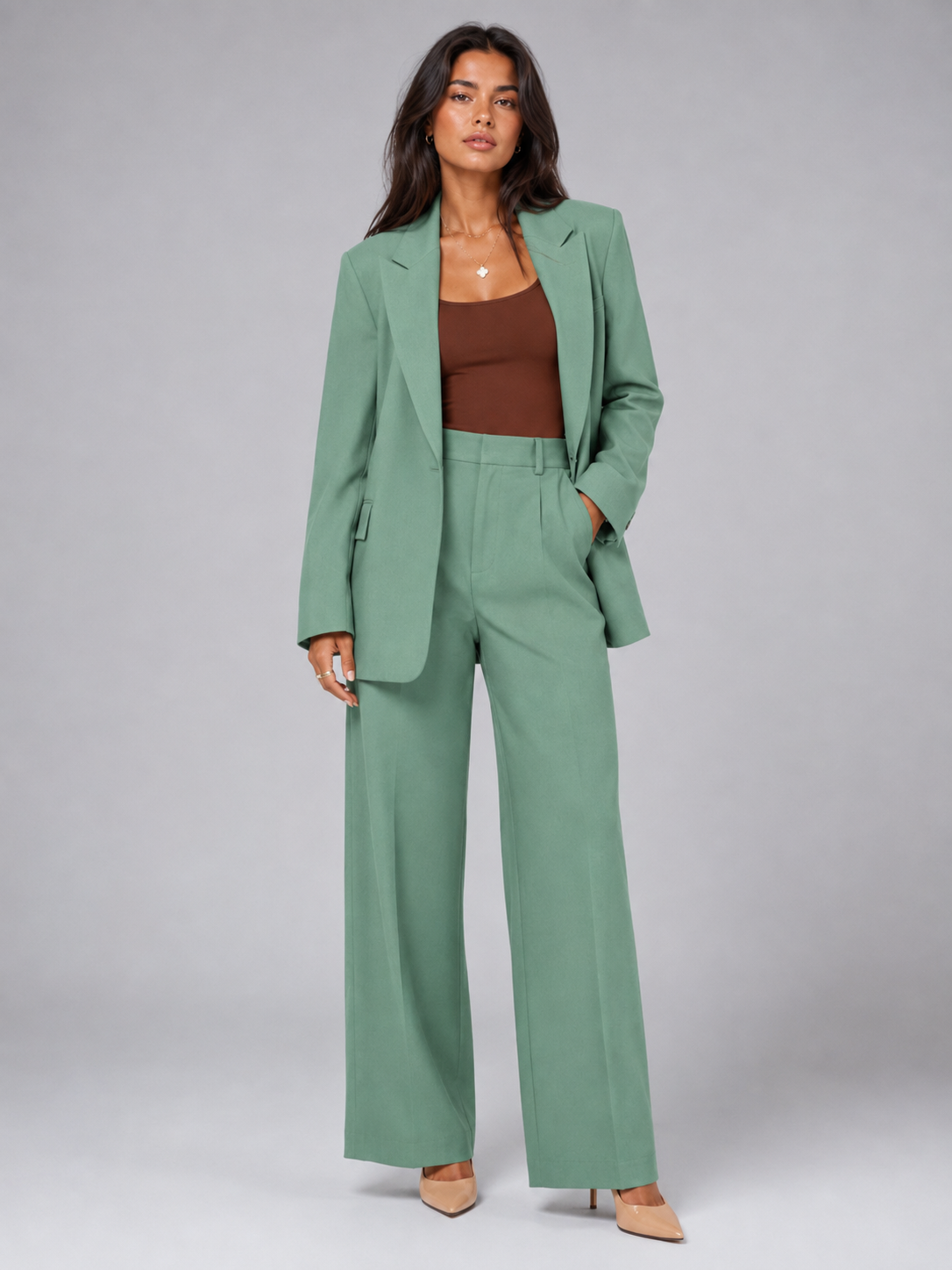 Women's Tailored Blazer And Wide-Leg Pants Set Navy