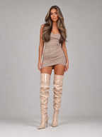 Women's Patent-Look Ruched Over-The-Knee Boots