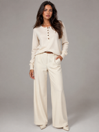 Women's Knit Henley Sweater With Button Placket