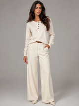 Women's Knit Henley Sweater With Button Placket