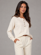 Women's Knit Henley Sweater With Button Placket