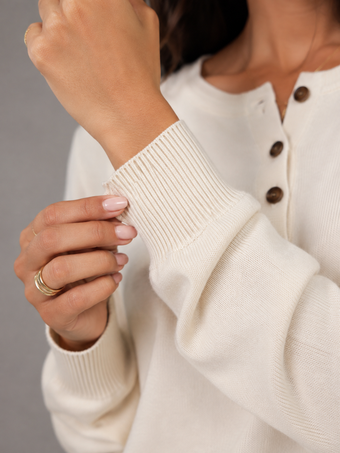 Women's Knit Henley Sweater With Button Placket