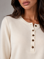 Women's Knit Henley Sweater With Button Placket