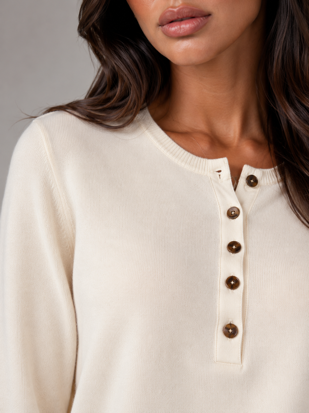 Women's Knit Henley Sweater With Button Placket