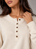 Women's Knit Henley Sweater With Button Placket