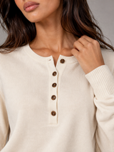 Women's Knit Henley Sweater With Button Placket