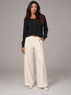 Women's Knit Henley Sweater With Button Placket