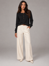Women's Knit Henley Sweater With Button Placket