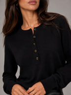 Women's Knit Henley Sweater With Button Placket