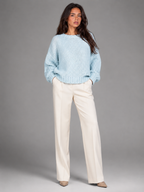 Women's Chunky Knit Oversized Crewneck Sweater Pink