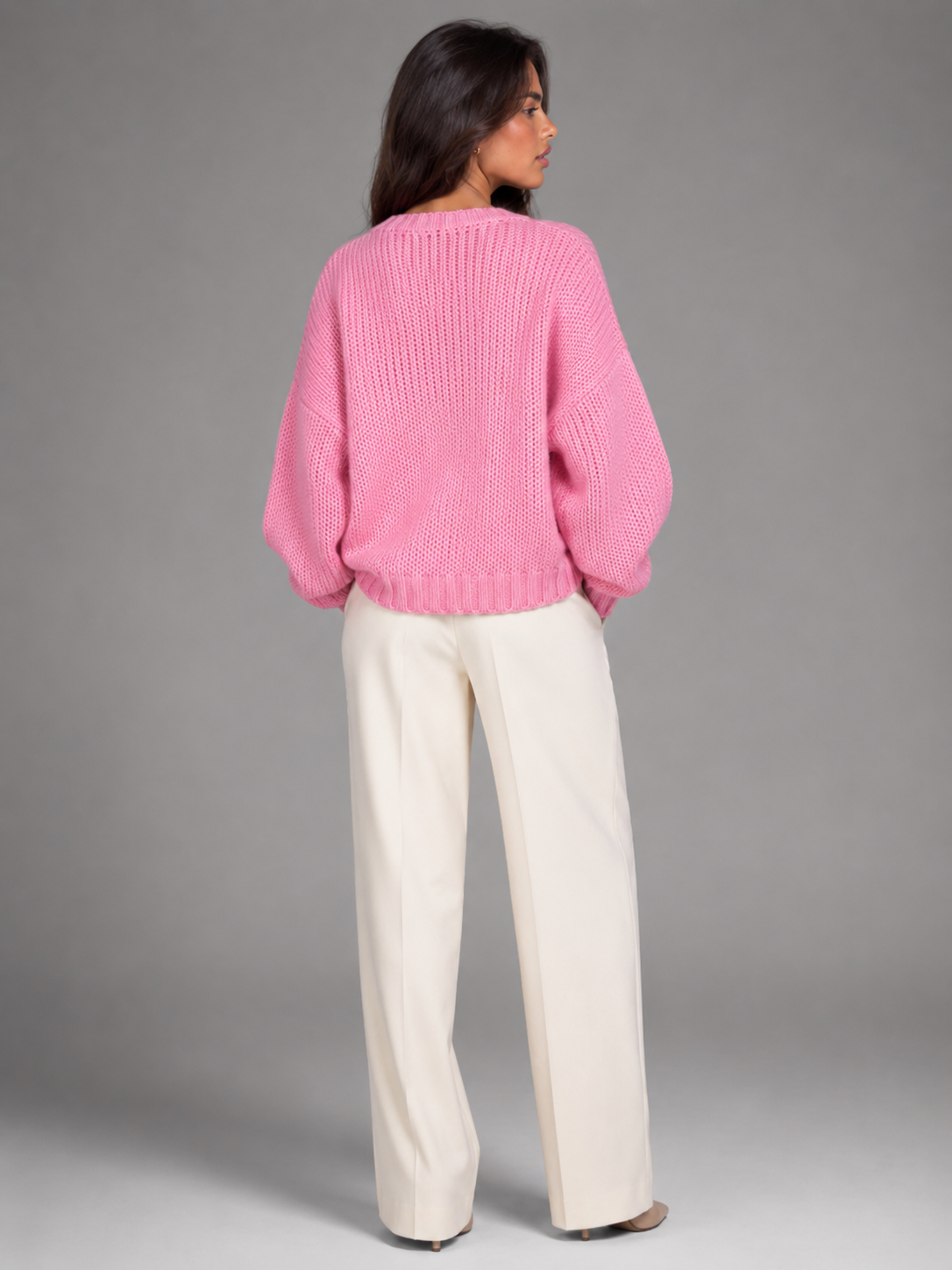 Women's Chunky Knit Oversized Crewneck Sweater Pink