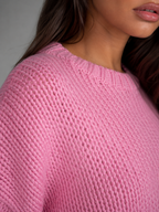Women's Chunky Knit Oversized Crewneck Sweater Pink
