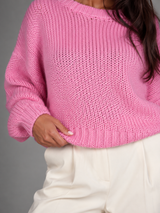 Women's Chunky Knit Oversized Crewneck Sweater Pink