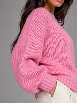 Women's Chunky Knit Oversized Crewneck Sweater Pink