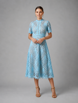 Women’s Lace Midi Dress – High Neck Elegant A-Line Silhouette