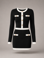 Robe mini en maille noire à bordure contrastée pour femme