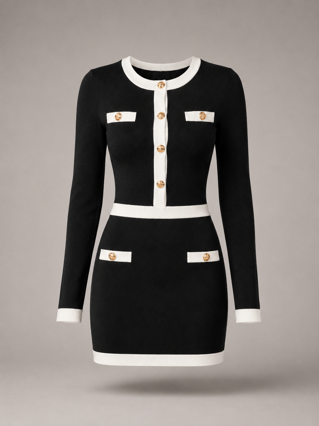 Black Contrast Trim Knit Mini Dress for Women