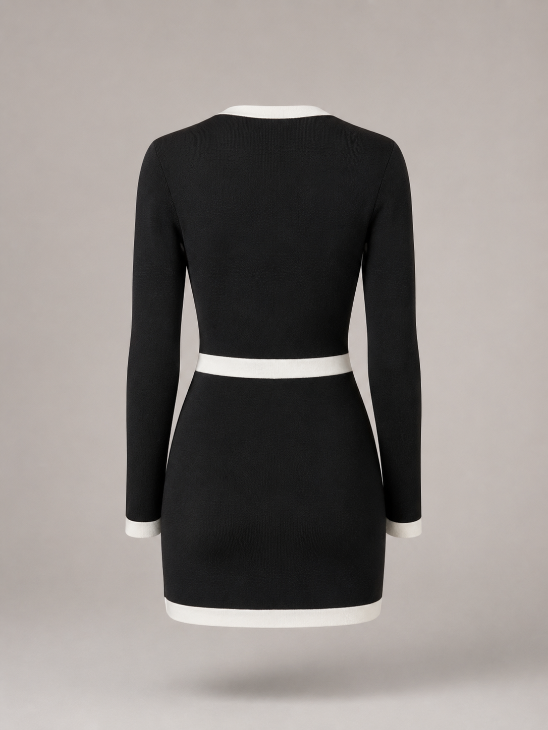 Black Contrast Trim Knit Mini Dress for Women