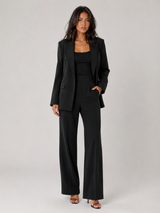 Tailored Single Button Blazer Wide Leg Trouser Suit Women