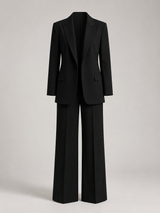 Tailored Single Button Blazer Wide Leg Trouser Suit Women