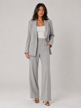 Tailored Single Button Blazer Wide Leg Trouser Suit Women