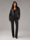 Cropped Faux Leather Zip Biker Jacket Women