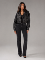 Cropped Faux Leather Zip Biker Jacket Women