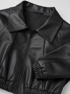 Cropped Faux Leather Zip Biker Jacket Women