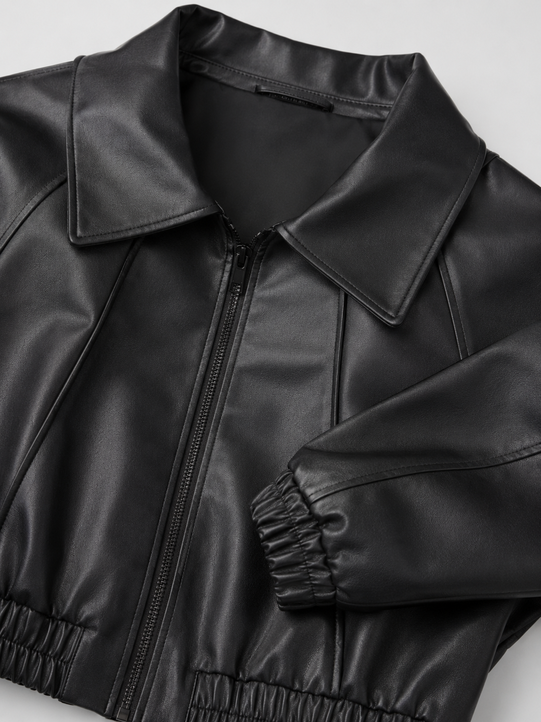 Cropped Faux Leather Zip Biker Jacket Women
