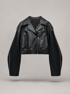 Cropped Faux Leather Zip Biker Jacket Women