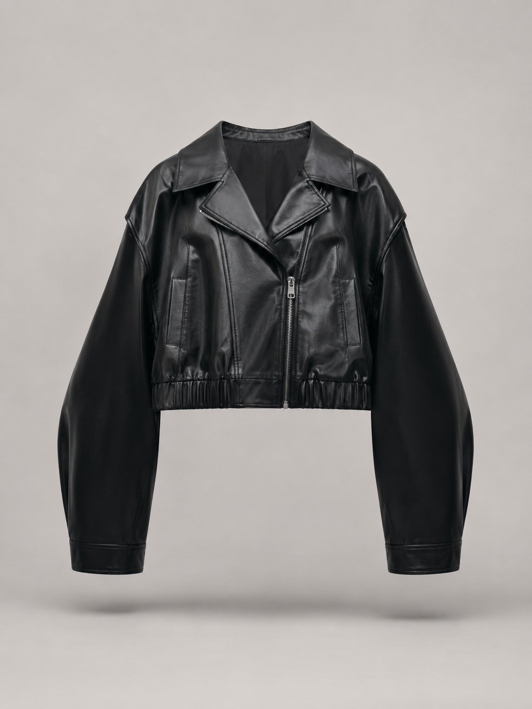 Cropped Faux Leather Zip Biker Jacket Women