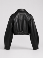 Cropped Faux Leather Zip Biker Jacket Women