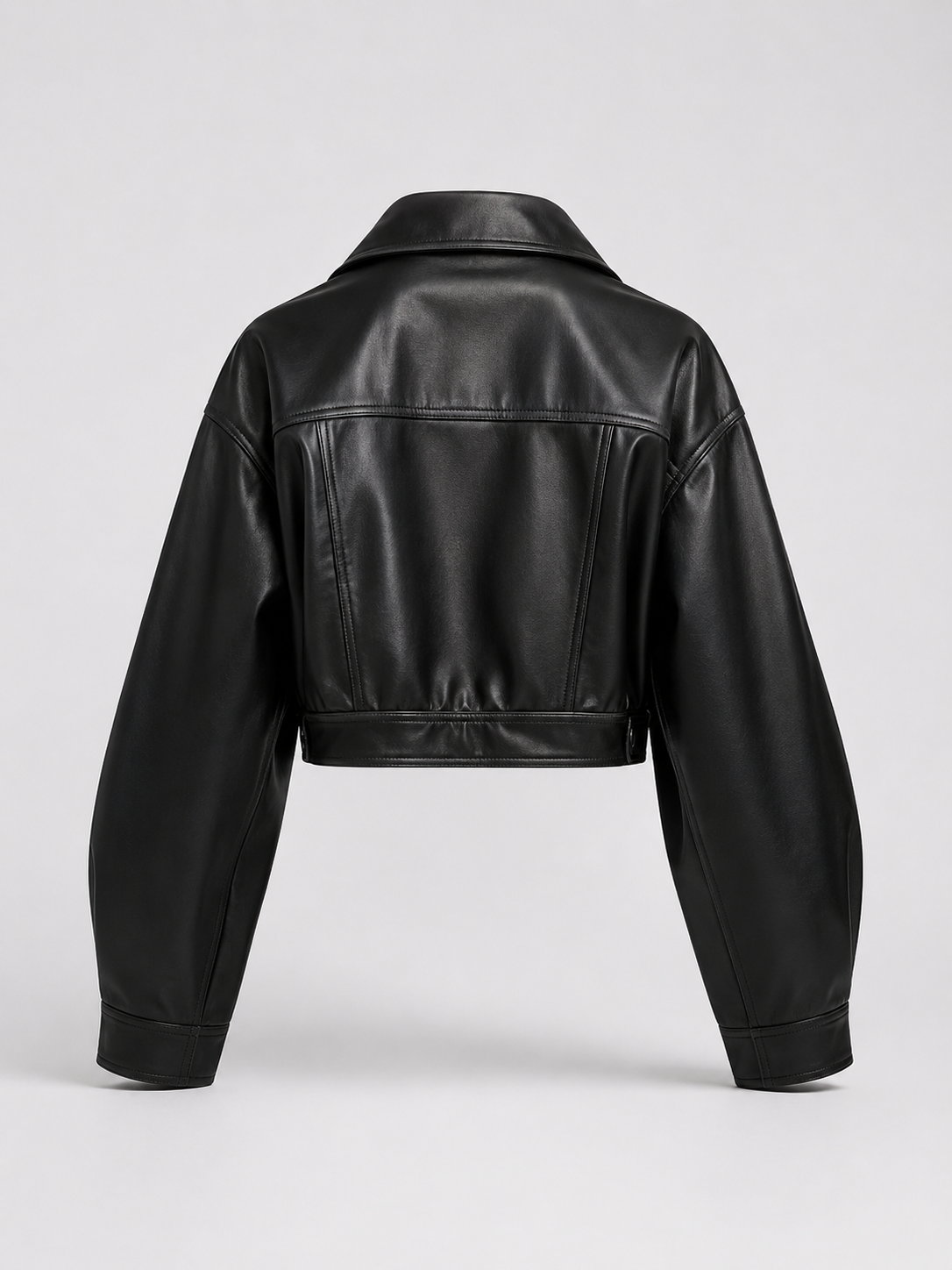 Cropped Faux Leather Zip Biker Jacket Women
