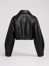 Cropped Faux Leather Zip Biker Jacket Women