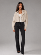 Cropped Faux Leather Zip Biker Jacket Women