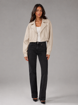 Cropped Faux Leather Zip Biker Jacket Women